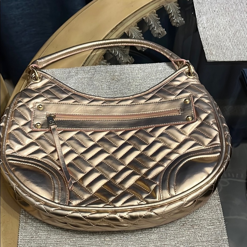 Gianni Bini Gold Quilted Shoulder Bag with Metallic Finish